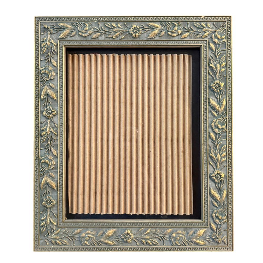 Vintage Picture Frame Ornate Floral Gold Teal 8x10 Photo Wall Decor Regency 90s